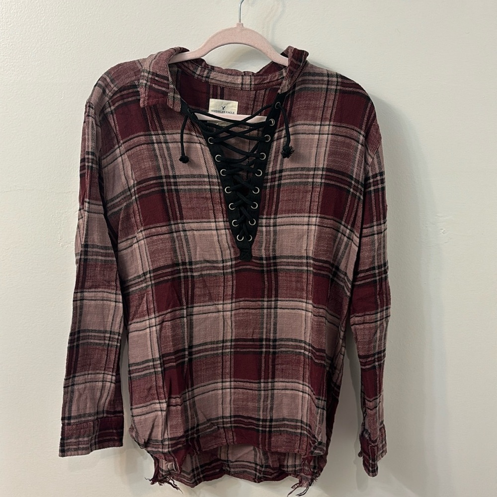 Lace-Up Flannel Shirt